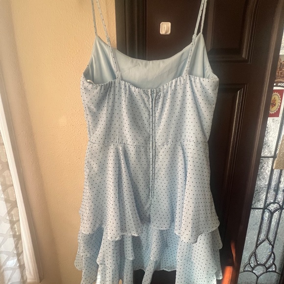 Girls Party Dress Blue Polka Dot Ruffles - Picture 2 of 5